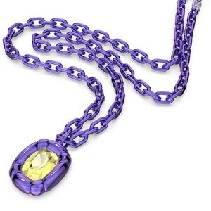 NIB SWAROVSKI CRYSTAL PURPLUE YELLOW CUSHION CUT LONG CHAIN NECKLACE